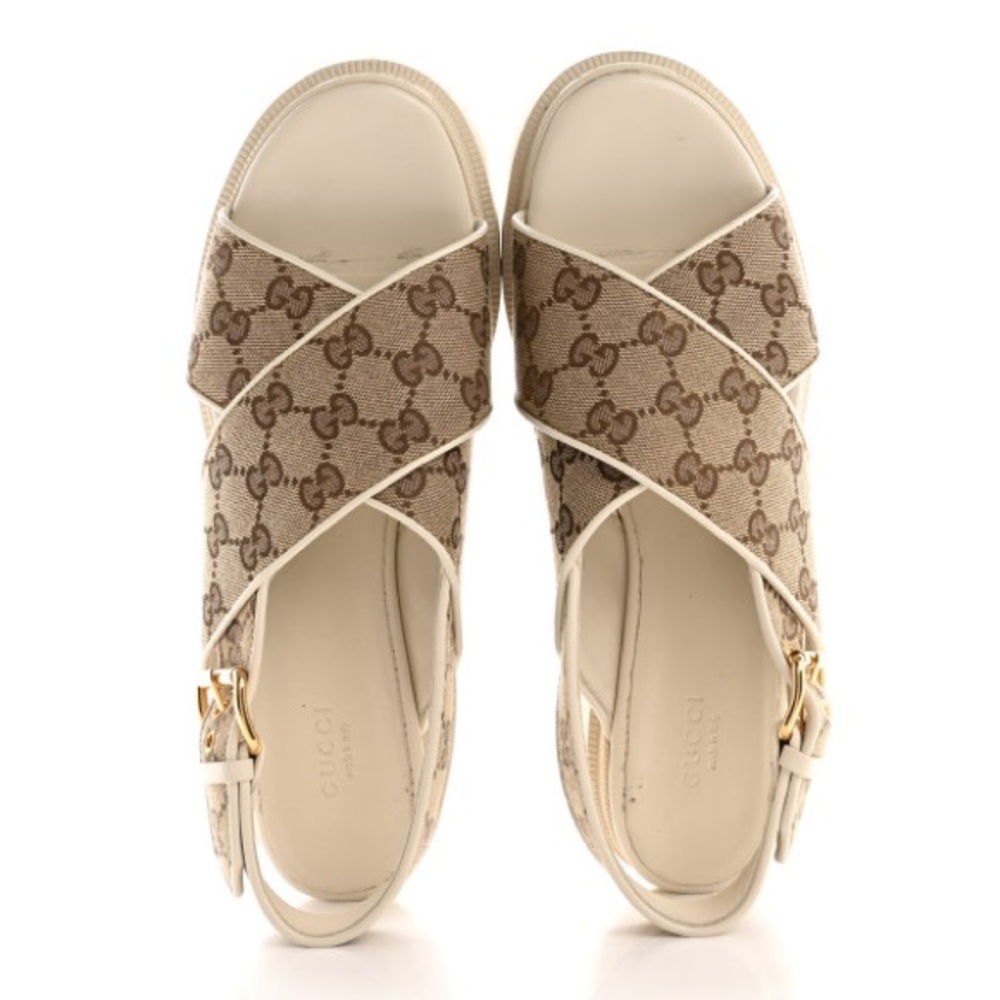 Gucci Cream and Brown Monogram Platform Sandals